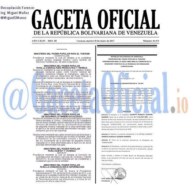 Gaceta Oficial 41071 del 10 enero 2017 Gaceta Oficial 41071 del 10 enero 2017