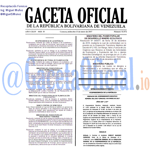 Gaceta Oficial 41071 del 11 enero 2017 Gaceta Oficial 41072 del 11 enero 2017