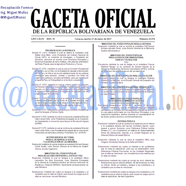 Gaceta Oficial 41076 del 17 enero 2017 Gaceta Oficial 41076 del 17 enero 2017