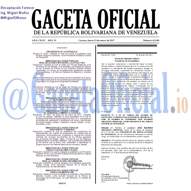 Gaceta Oficial 41080 del 23 enero 2017 Gaceta Oficial 41080 del 23 enero 2017