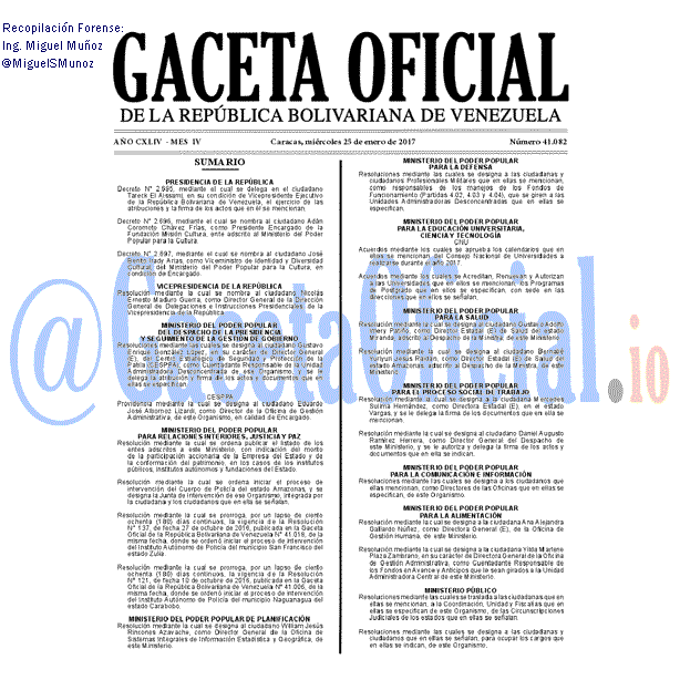 Gaceta Oficial 41082 del 25 enero 2017 Gaceta Oficial 41082 del 25 enero 2017