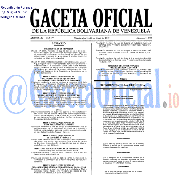 Gaceta Oficial 41083 del 26 enero 2017 Gaceta Oficial 41083 del 26 enero 2017