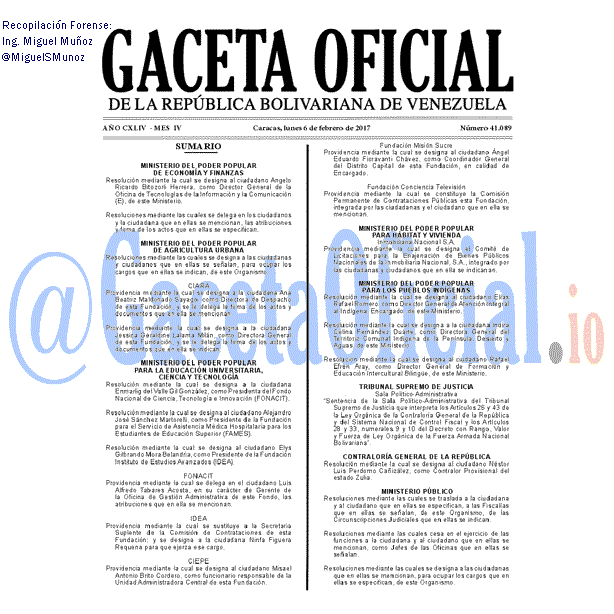 Gaceta Oficial 41089 del 6 febrero 2017