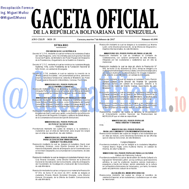 Gaceta Oficial 41090 del 7 febrero 2017 Gaceta Oficial 41090 del 7 febrero 2017