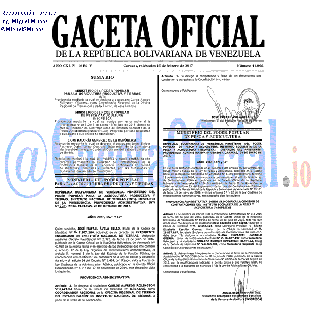 Gaceta Oficial 41096 del 15 febrero 2017 Gaceta Oficial 41096 del 15 febrero 2017