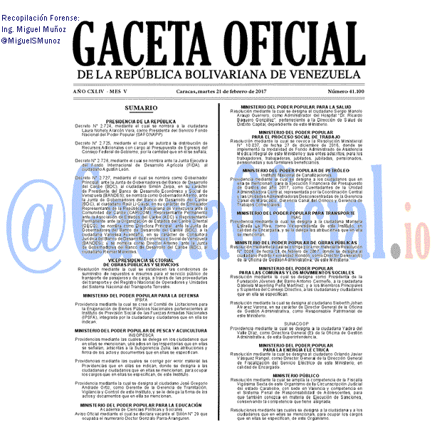 Gaceta Oficial 41100 del 21 febrero 2017