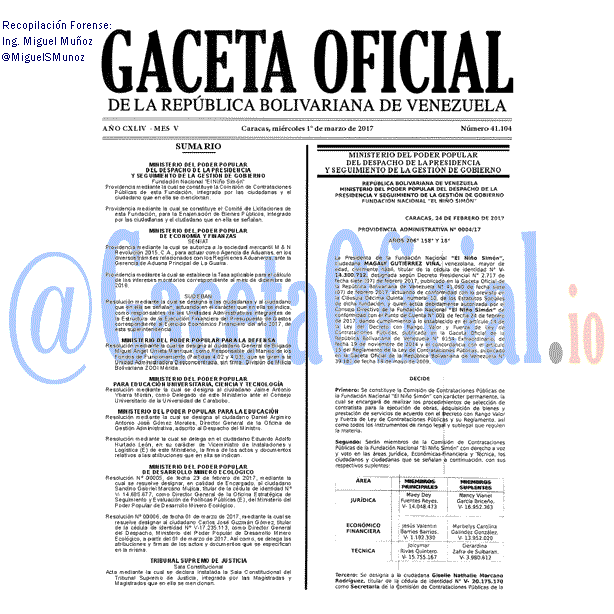 Gaceta Oficial 41104 del 1 marzo 2017 Gaceta Oficial 41104 del 1 marzo 2017