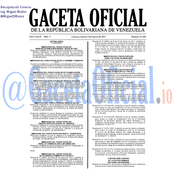 Gaceta Oficial 41106 del 3 marzo 2017