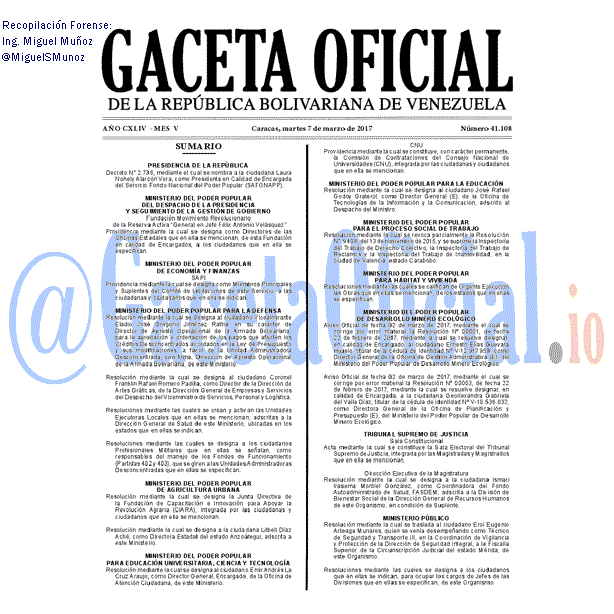 Gaceta Oficial 41108 del 7 marzo 2017 Gaceta Oficial 41108 del 7 marzo 2017