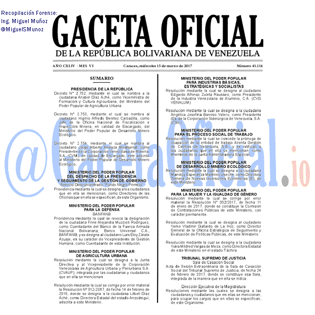 Gaceta Oficial 41114 del 15 marzo 2017