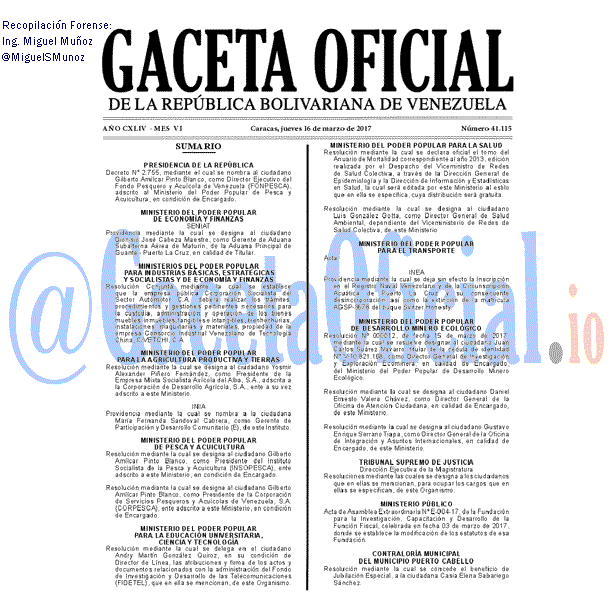Gaceta Oficial 41115 del 16 marzo 2017 Gaceta Oficial 41115 del 16 marzo 2017