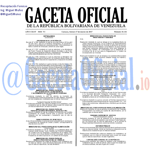 Gaceta Oficial 41116 del 17 marzo 2017 Gaceta Oficial 41116 del 16 marzo 2017