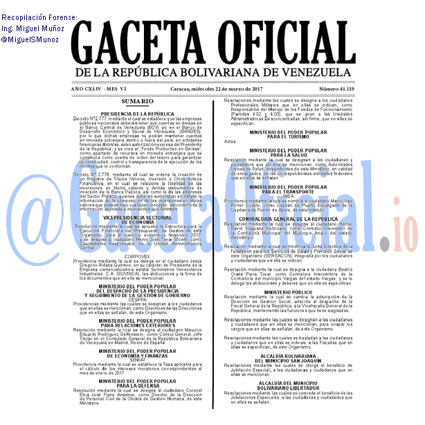 Gaceta Oficial 41119 del 22 marzo 2017