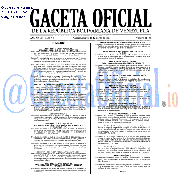 Gaceta Oficial 41123 del 28 marzo 2017 Gaceta Oficial 41123 del 28 marzo 2017
