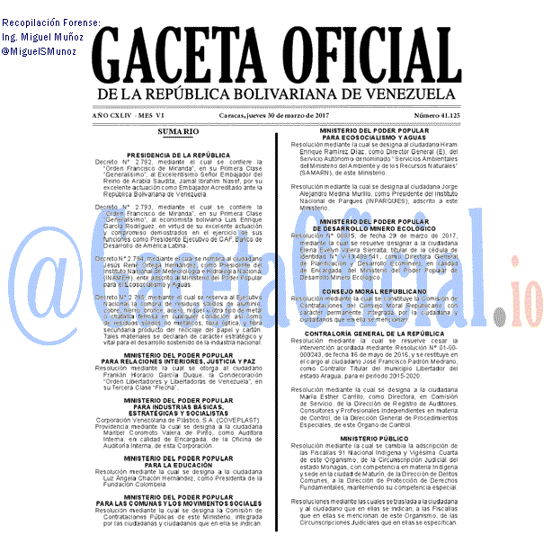 Gaceta Oficial 41125 del 30 marzo 2017 Gaceta Oficial 41125 del 30 marzo 2017