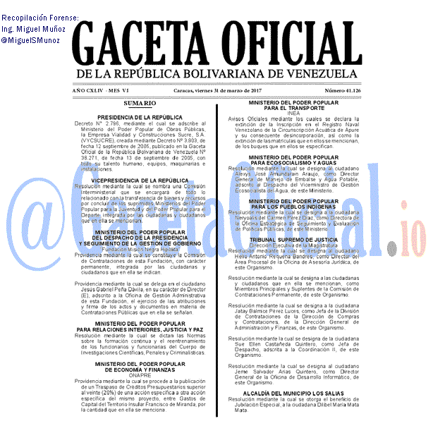 Gaceta Oficial 41126 del 31 marzo 2017