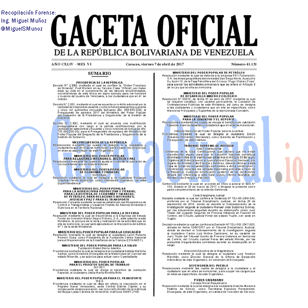 Gaceta Oficial 41131 del 7 abril 2017 Gaceta Oficial 41131 del 7 abril 2017