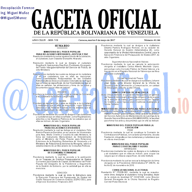 Gaceta Oficial 41146 del 9 mayo 2017 Gaceta Oficial 41146 del 9 mayo 2017