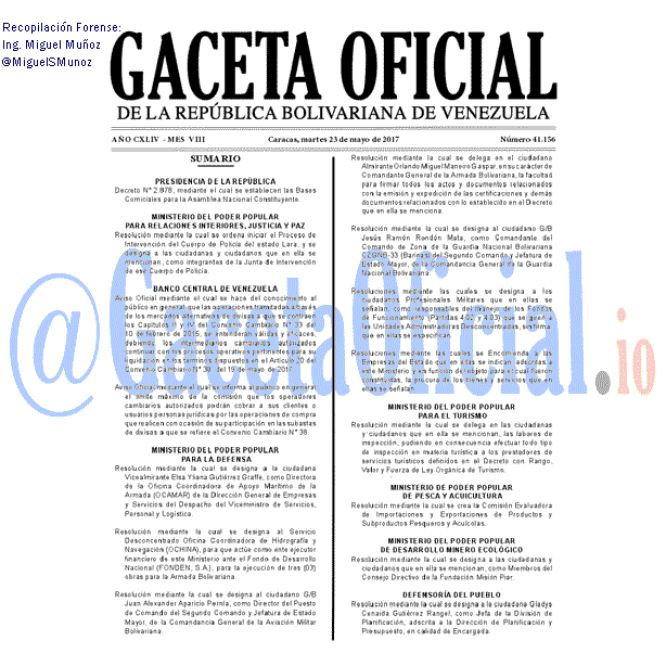 Gaceta Oficial 41156 del 23 mayo 2017