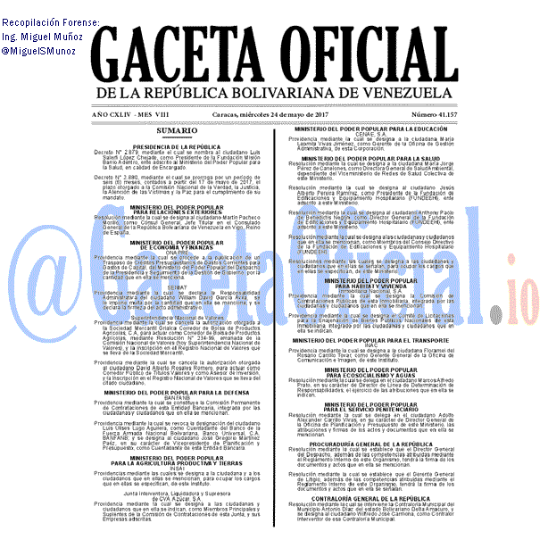 Gaceta Oficial 41157 del 24 mayo 2017 Gaceta Oficial 41157 del 24 mayo 2017