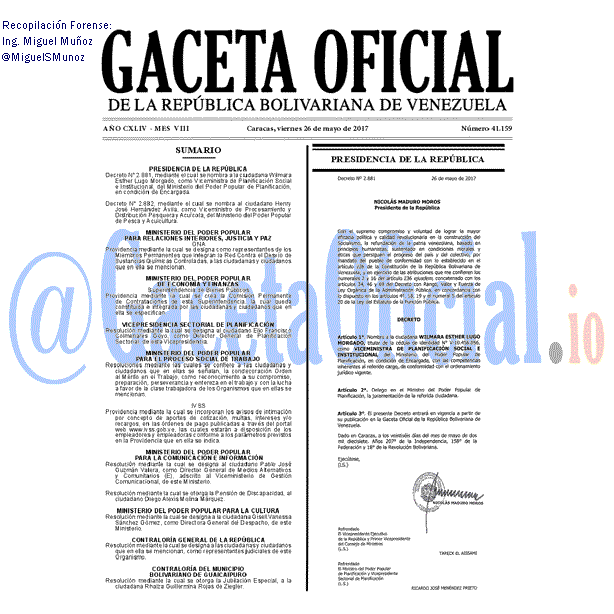 Gaceta Oficial 41159 del 26 mayo 2017 Gaceta Oficial 41159 del 26 mayo 2017