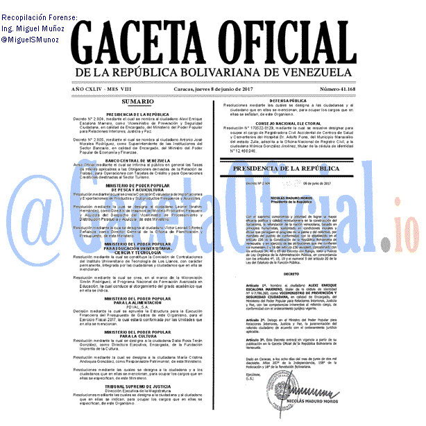 Gaceta Oficial 41168 del 8 junio 2017 Gaceta Oficial 41168 del 8 junio 2017