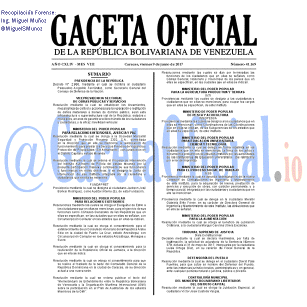Gaceta Oficial 41169 del 9 junio 2017