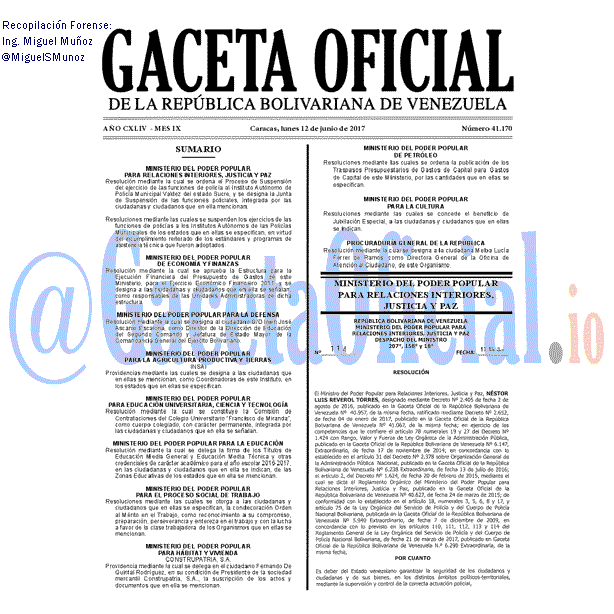 Gaceta Oficial 41170 del 12 junio 2017 Gaceta Oficial 41170 del 12 junio 2017