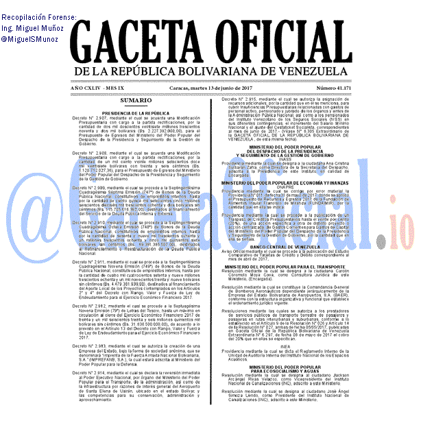 Gaceta Oficial 41171 del 13 junio 2017 Gaceta Oficial 41171 del 13 junio 2017