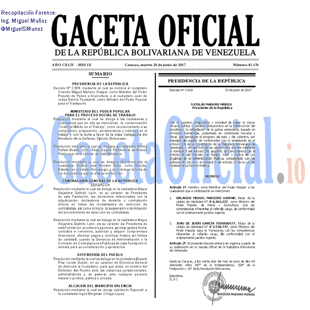 Gaceta Oficial 41176 del 20 junio 2017 Gaceta Oficial 41176 del 20 junio 2017