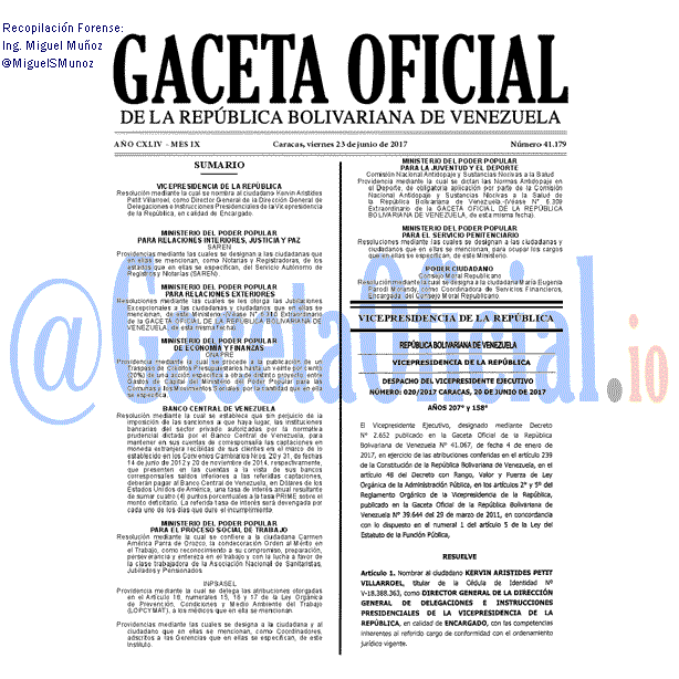 Gaceta Oficial 41179 del 23 junio 2017