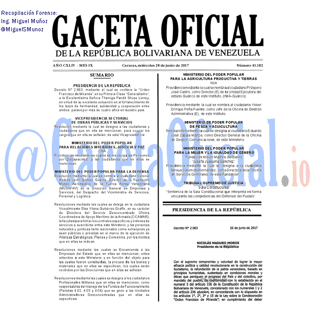 Gaceta Oficial 41182 del 28 junio 2017 Gaceta Oficial 41182 del 28 junio 2017
