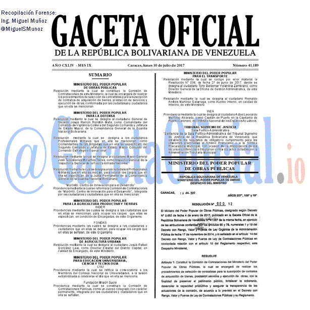 Gaceta Oficial 41189 del 10 julio 2017