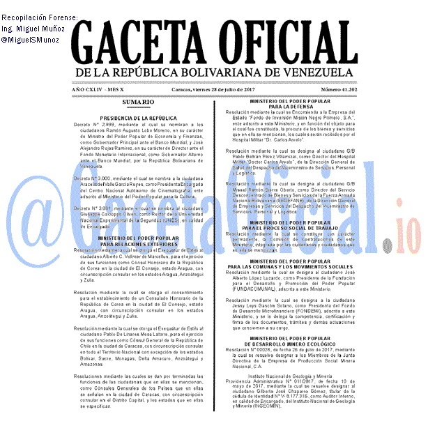 Gaceta Oficial 41202 del 28 julio 2017 Gaceta Oficial 41202 del 28 julio 2017
