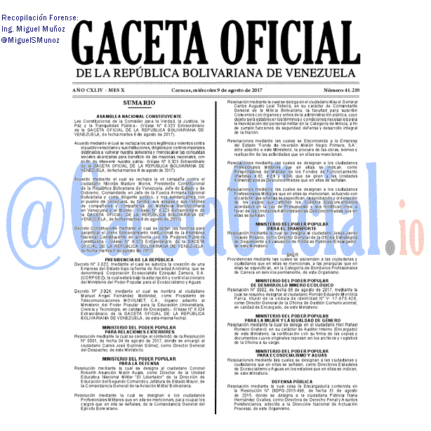 Gaceta Oficial 41210 del 9 agosto 2017