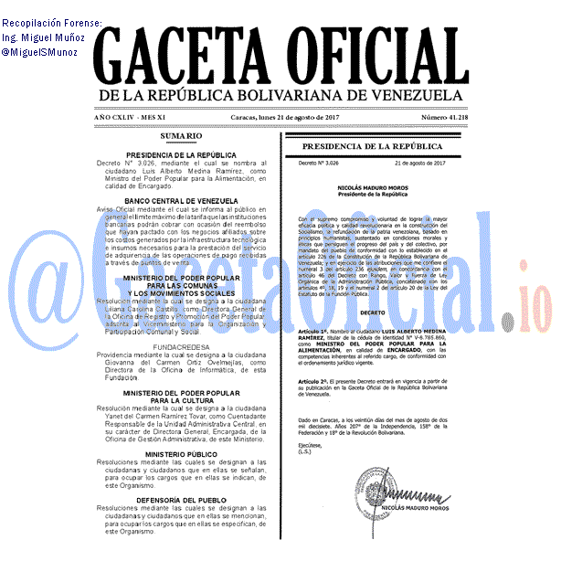 Gaceta Oficial 41218 del 21 agosto 2017 Gaceta Oficial 41218 del 21 agosto 2017