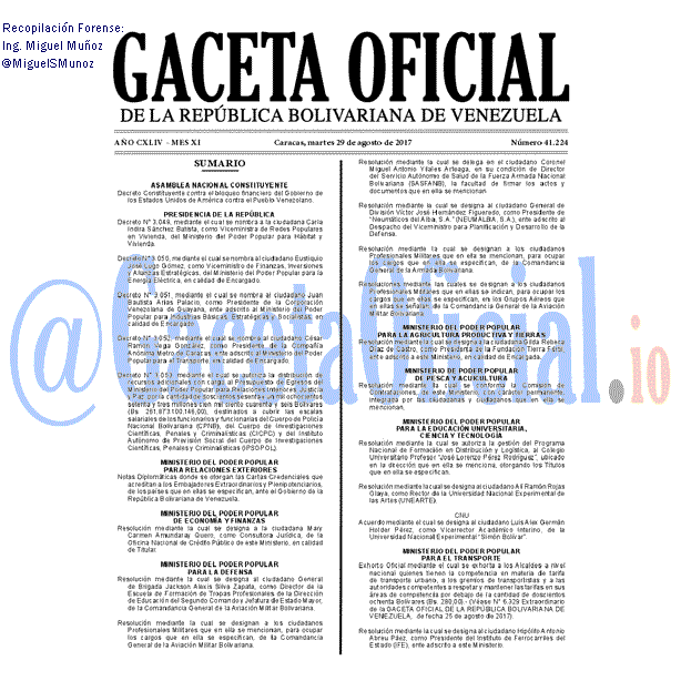 Gaceta Oficial 41224 del 29 agosto 2017 Gaceta Oficial 41224 del 29 agosto 2017