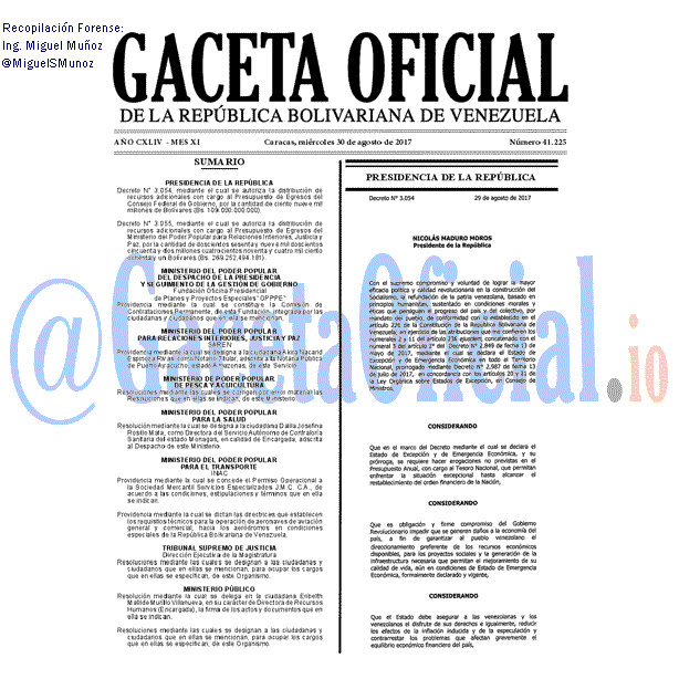 Gaceta Oficial 41225 del 30 agosto 2017 Gaceta Oficial 41225 del 30 agosto 2017