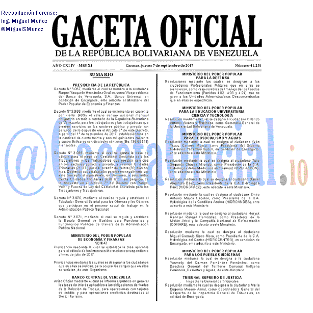 Gaceta Oficial 41231 del 7 septiembre 2017