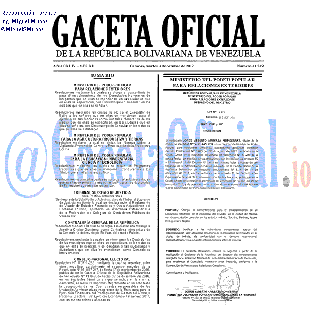 Gaceta Oficial 41249 del 3 octubre 2017 Gaceta Oficial 41249 del 3 octubre 2017
