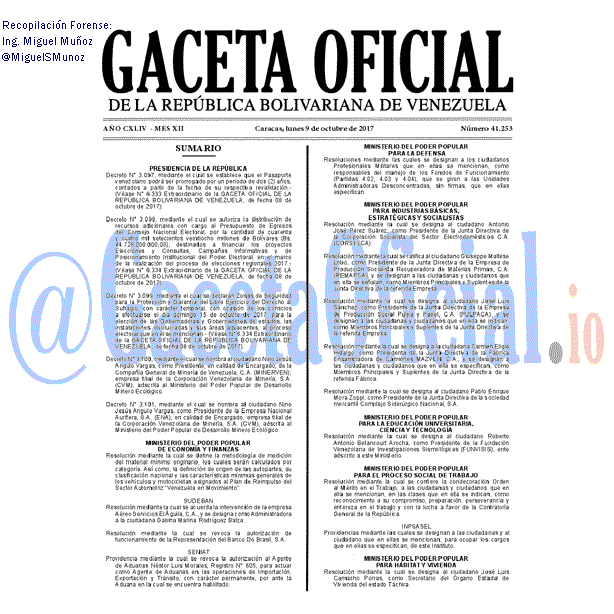 Gaceta Oficial 41253 del 9 octubre 2017