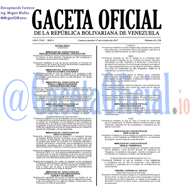 Gaceta Oficial 41258 del 16 octubre 2017