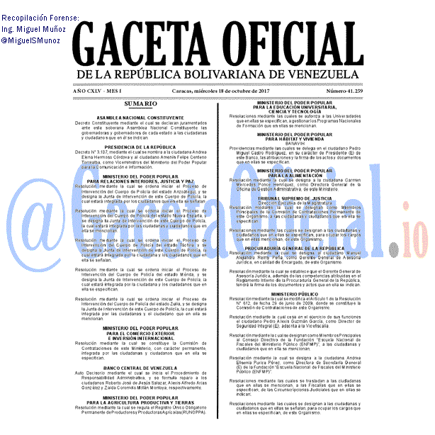 Gaceta Oficial 41259 del 18 octubre 2017