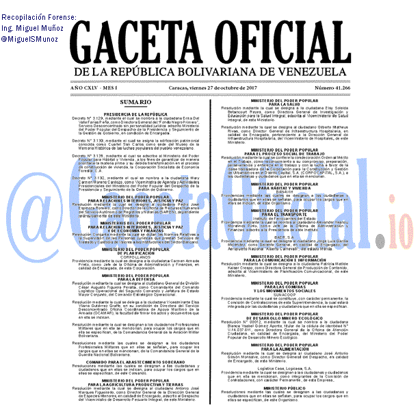 Gaceta Oficial 41266 del 27 octubre 2017