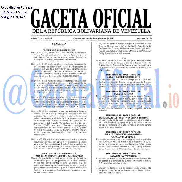 Gaceta Oficial 41278 del 14 noviembre 2017