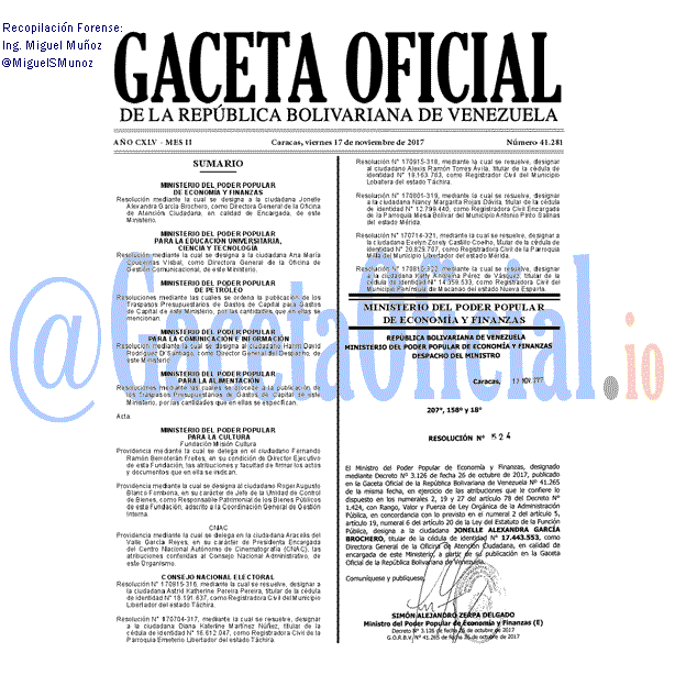 Gaceta Oficial 41281 del 17 noviembre 2017