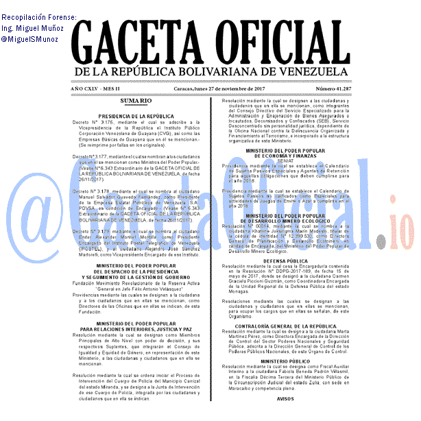 Gaceta Oficial 41287 del 27 noviembre 2017 Gaceta Oficial 41287 del 27 noviembre 2017