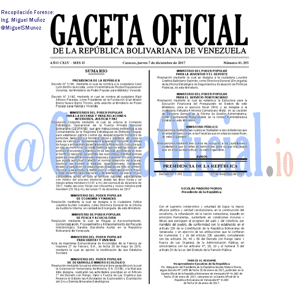 Gaceta Oficial 41295 del 7 diciembre 2017