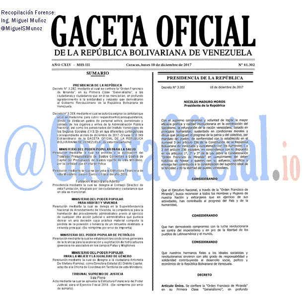 Gaceta Oficial 41302 del 18 diciembre 2017