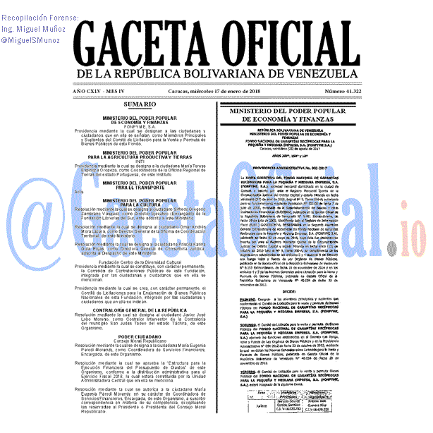 Gaceta Oficial 41322 del 17 enero 2018 Gaceta Oficial 41322 del 17 enero 2018